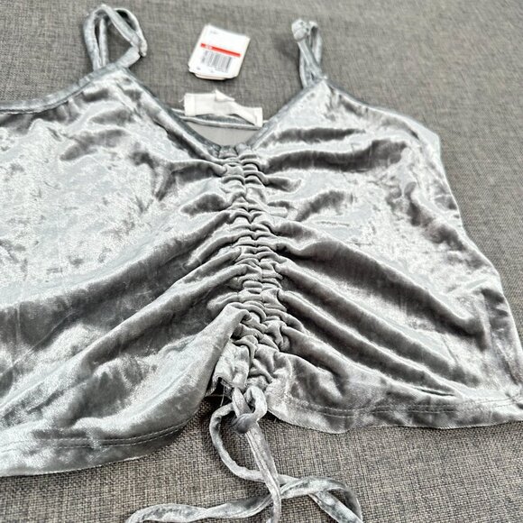 NEW! Hippie Rose Satin Ruched Top Silver Shiny Adjustable Straps XS Stretch Poly - Picture 9 of 15